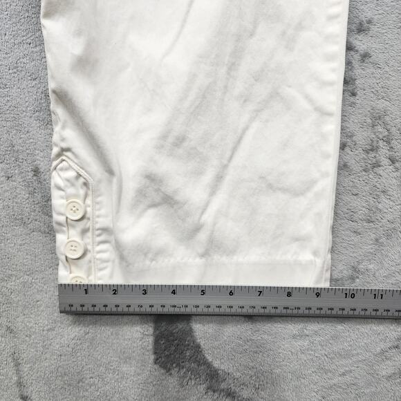 Multiples Pants Womens 12 White Stretch Cotton Capri Button Hem Preppy Nautical - Picture 12 of 13